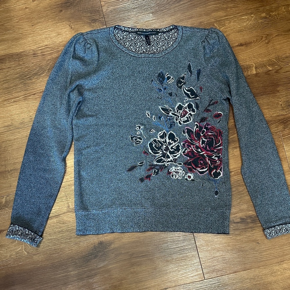 White House Black Market Gray Floral Sweater